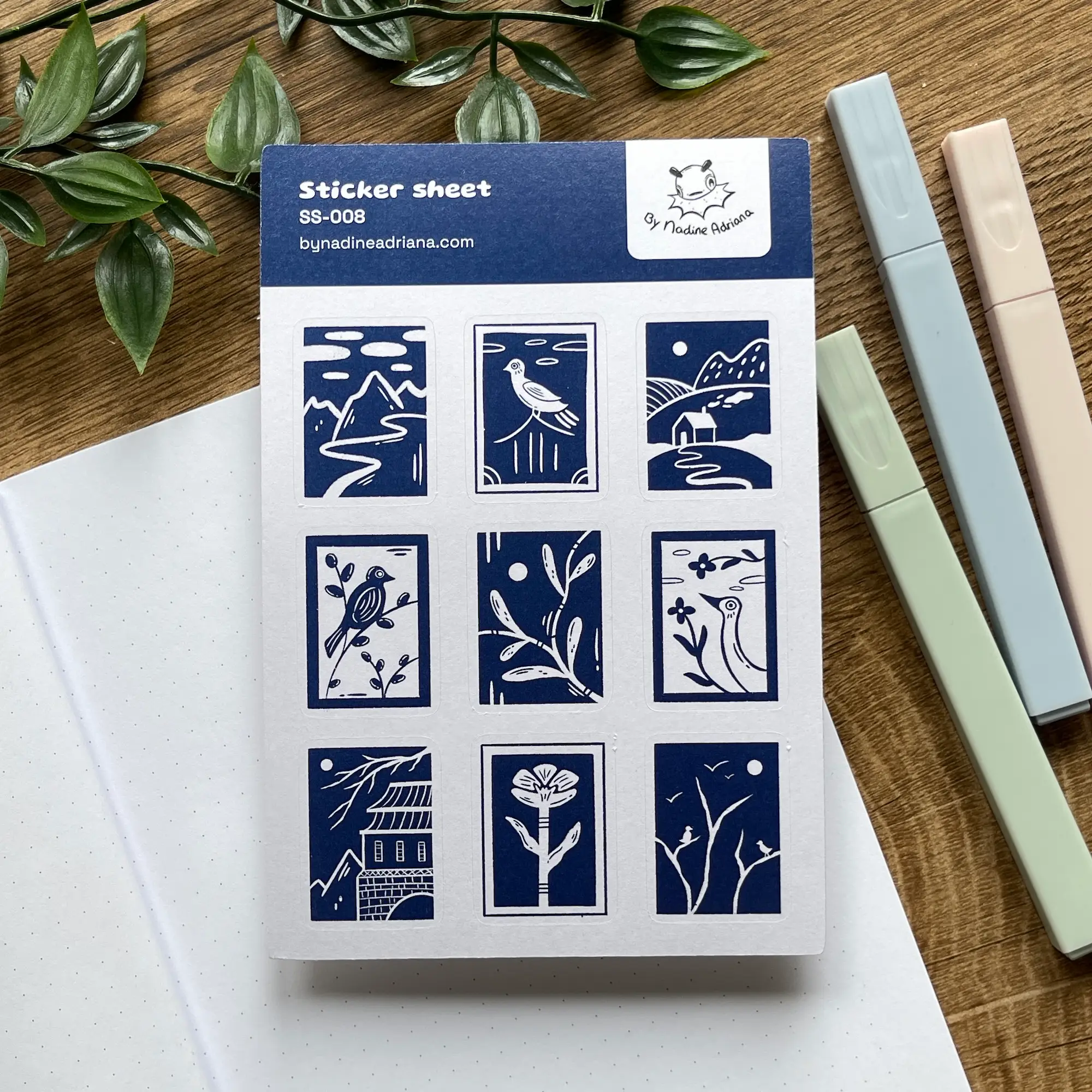 Serene nature landscape sticker sheet - Blue birds & sky - Image 2