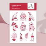 Kawaii witchy sticker sheet with tarot, bird, books & mushrooms